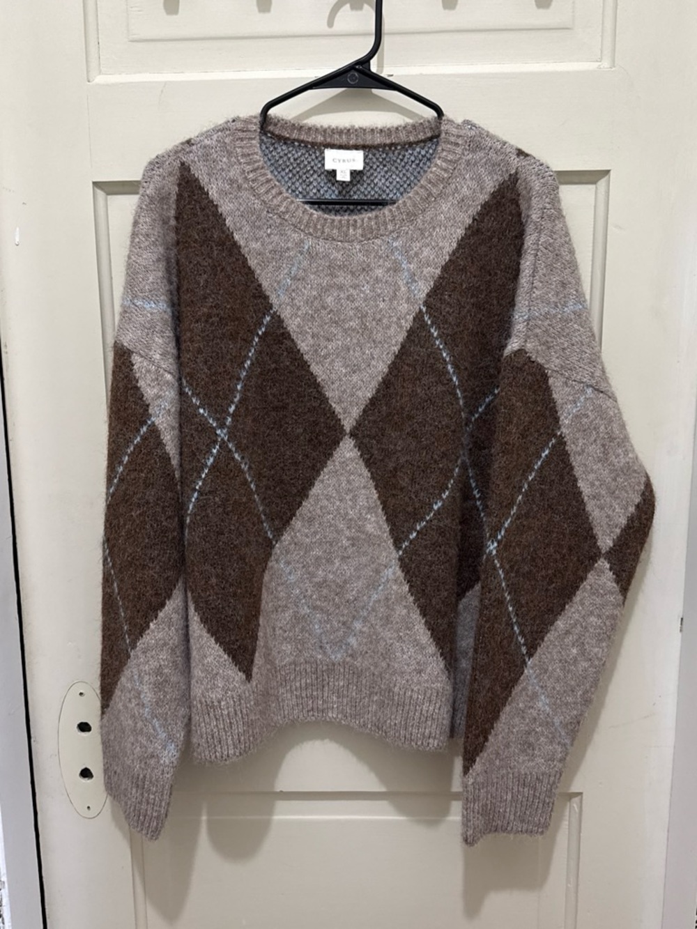 Cyrus Taupe & Brown Argyle Crewneck Sweater